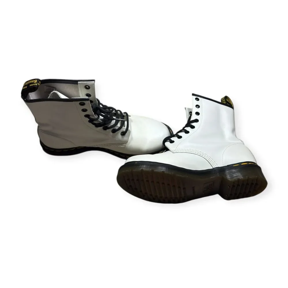 Dr Martens 11822 White Leather 8 Eye Lace Up Combat Ankle Boots Womens‎ Sz 9